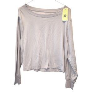 All In Motion Womens Supima Cotton Long Sleeve Top Gray Cropped Boxy L NWT